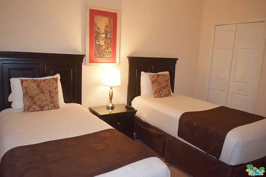 View from the window area into the twin guest bedroom