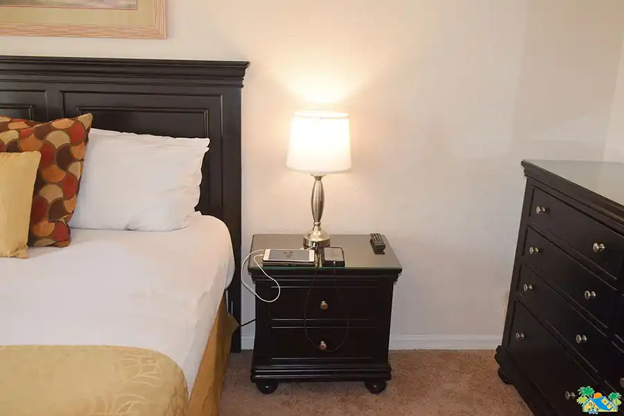 Master bedroom bedside table and bedside lamp