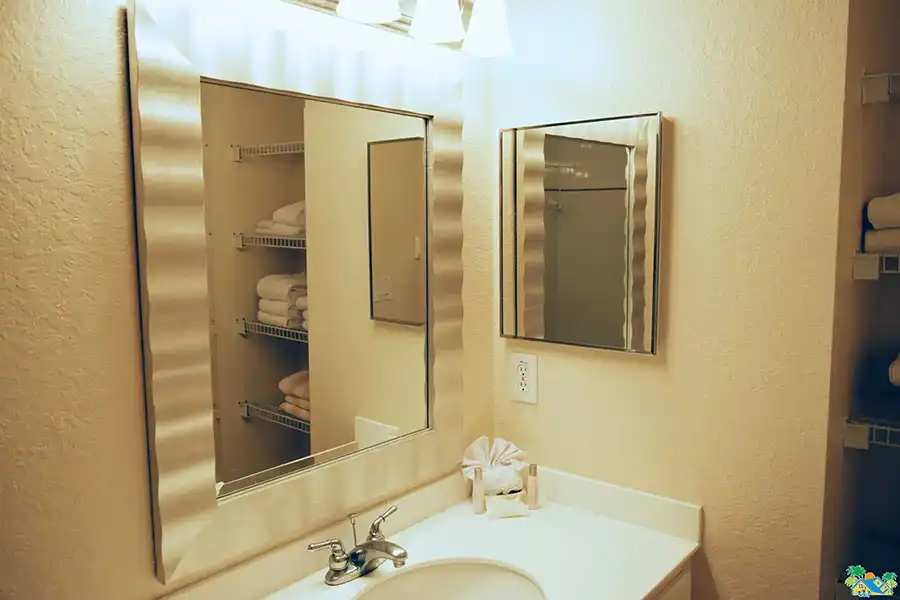 Master ensuite vanity unit with lights and mirrors