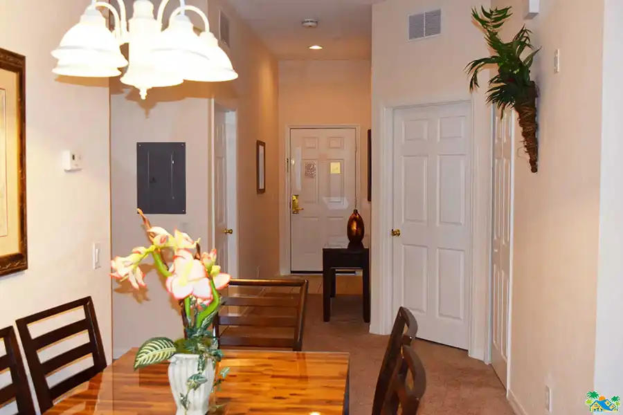 Dining area view towards the entrance hallway