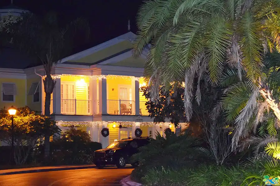 The beautifully lit clubhouse at Bahama Bay Resort and Spa